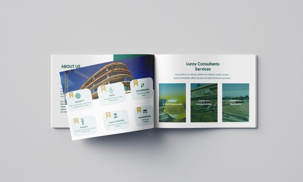 A company profile designed for Luroy Consultants by a company profile design company South Africa Design Mania